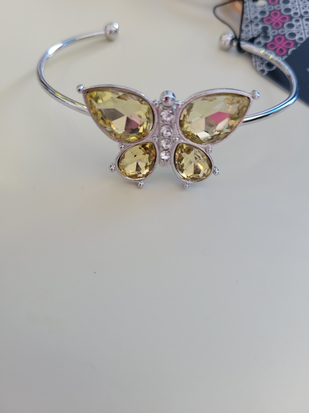 Paparazzi Silver Butterfly Cuff Bracelet with Yellow Crystal Wings